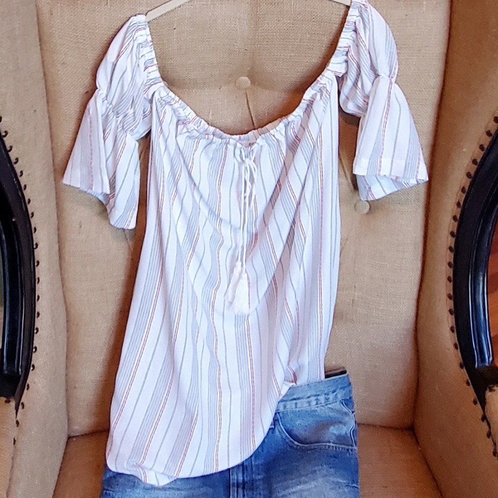 STRIPED OFF SHOULDER TUNIC - Picture 8 of 9